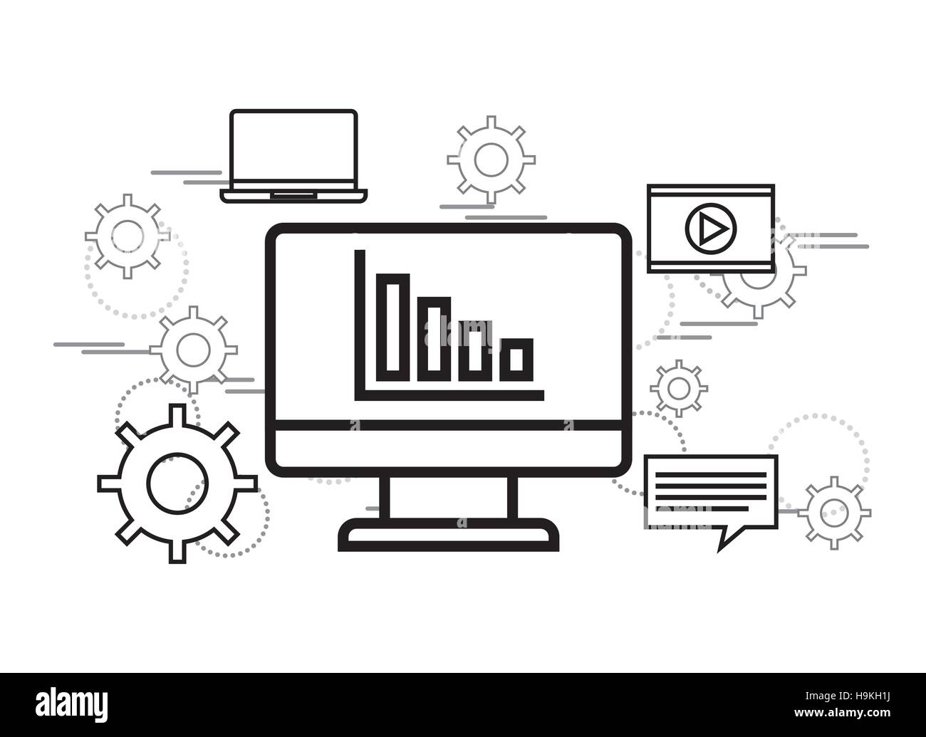 computer device with business icons around over white background ...