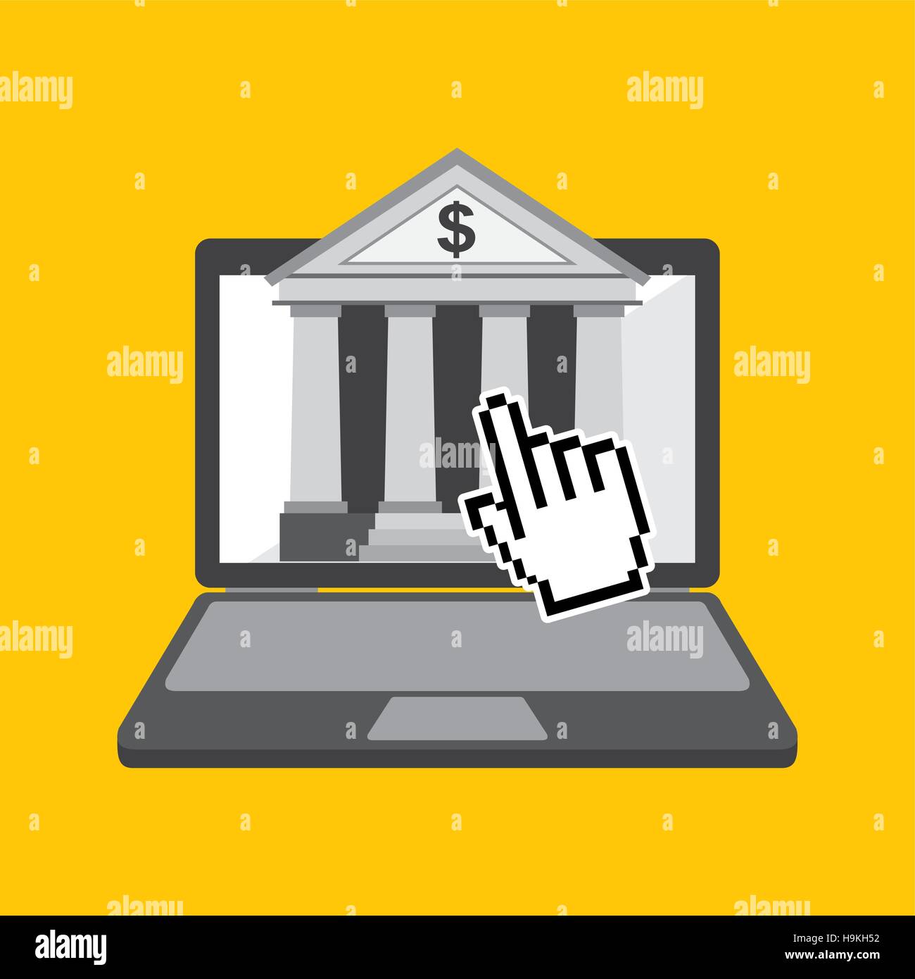 bank icon on laptop computer screen over yellow background. tax time ...