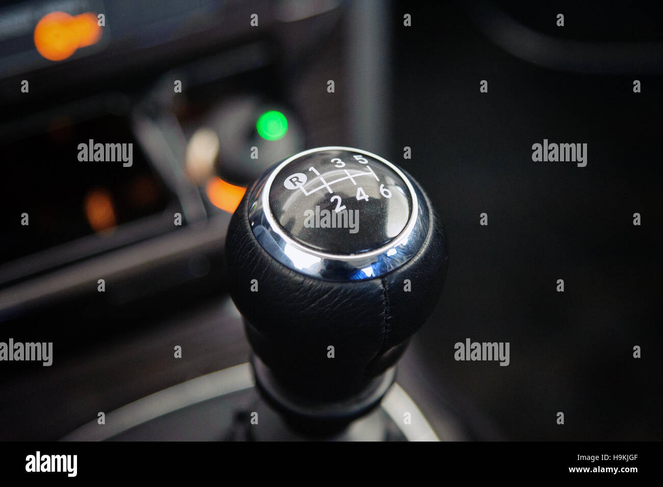 Manual six gear car transmission shifter Stock Photo