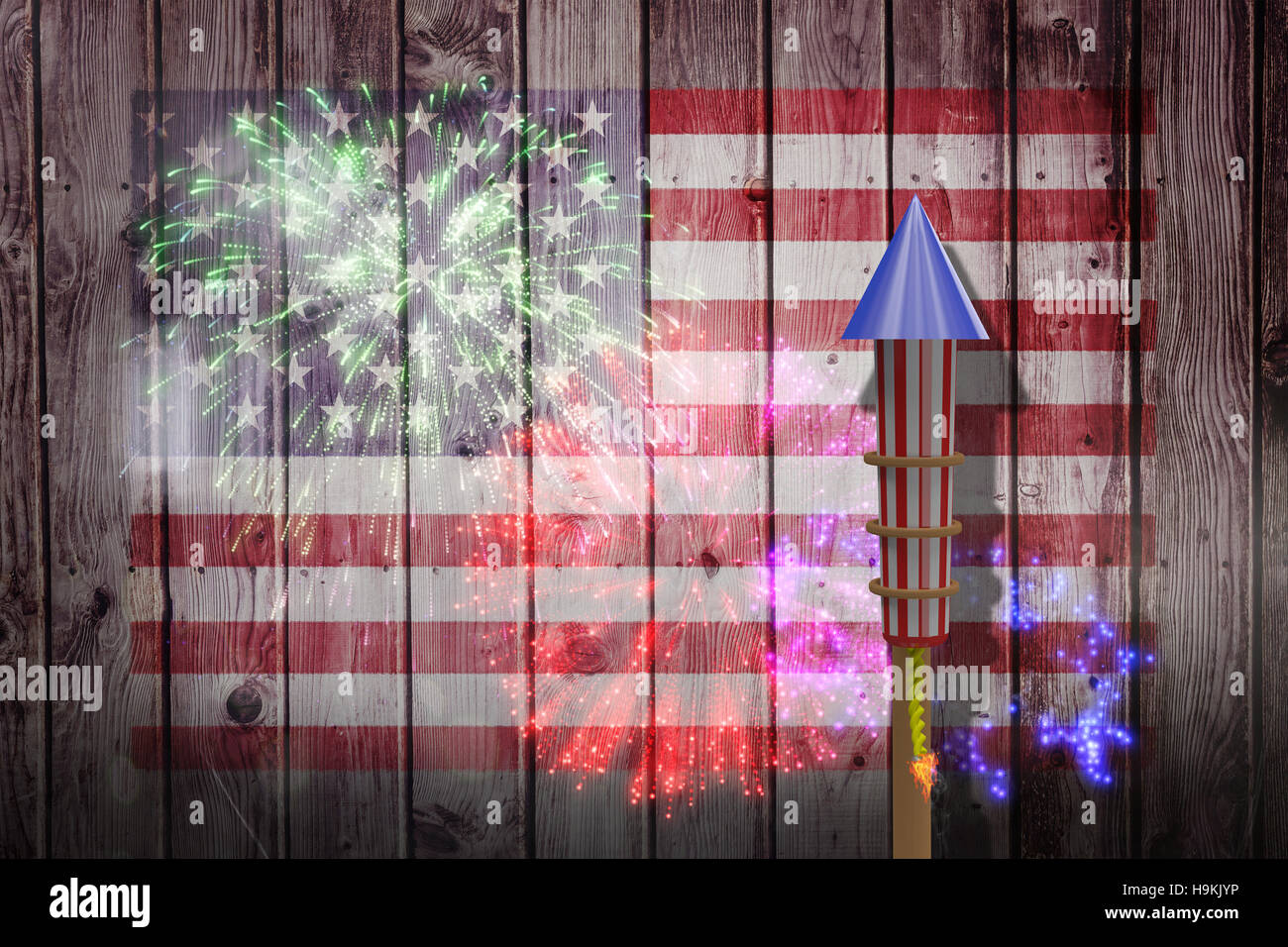 Composite image of 3D rocket for fireworks Stock Photo