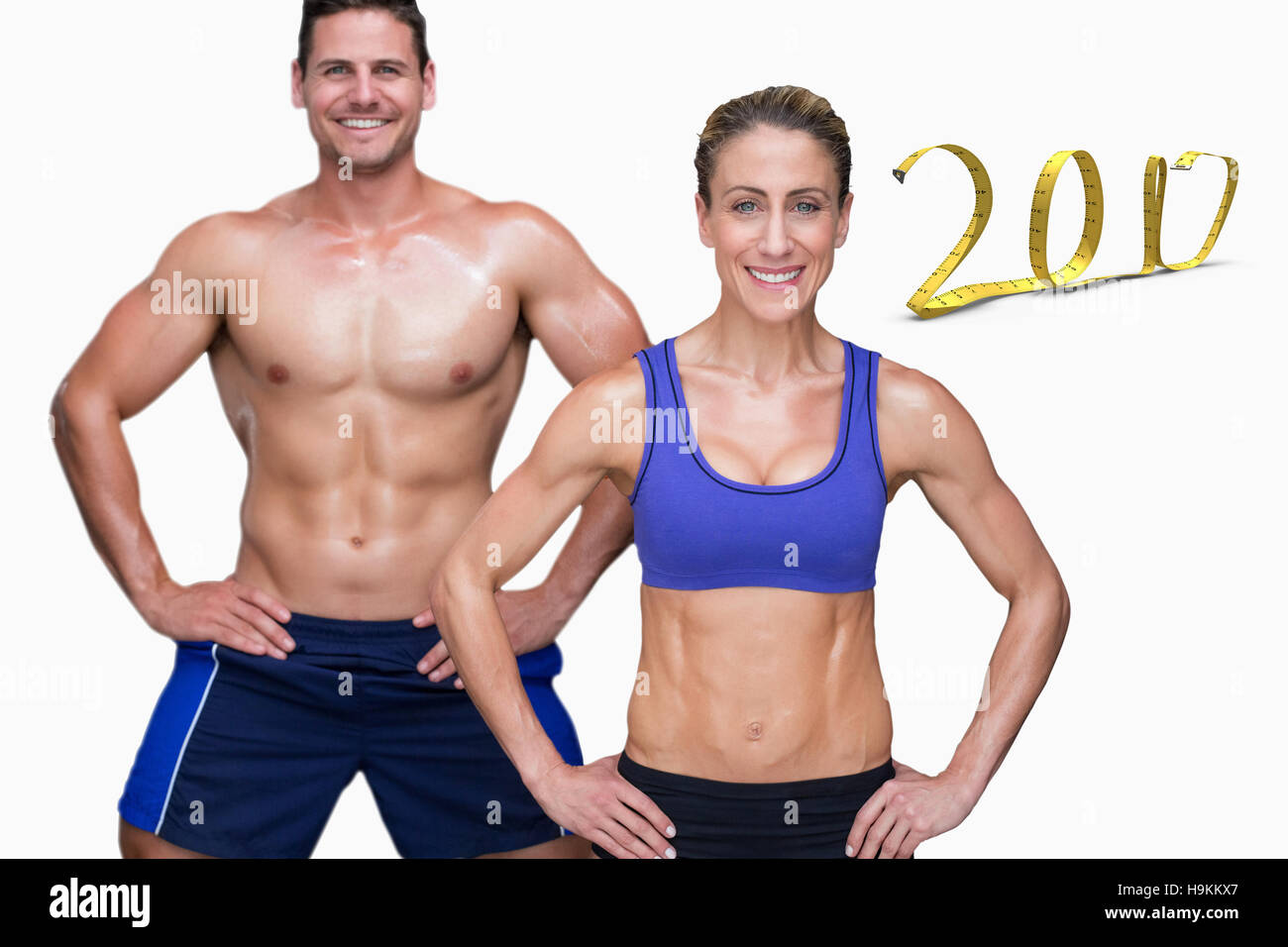 3d Composite image of bodybuilding couple Stock Photo