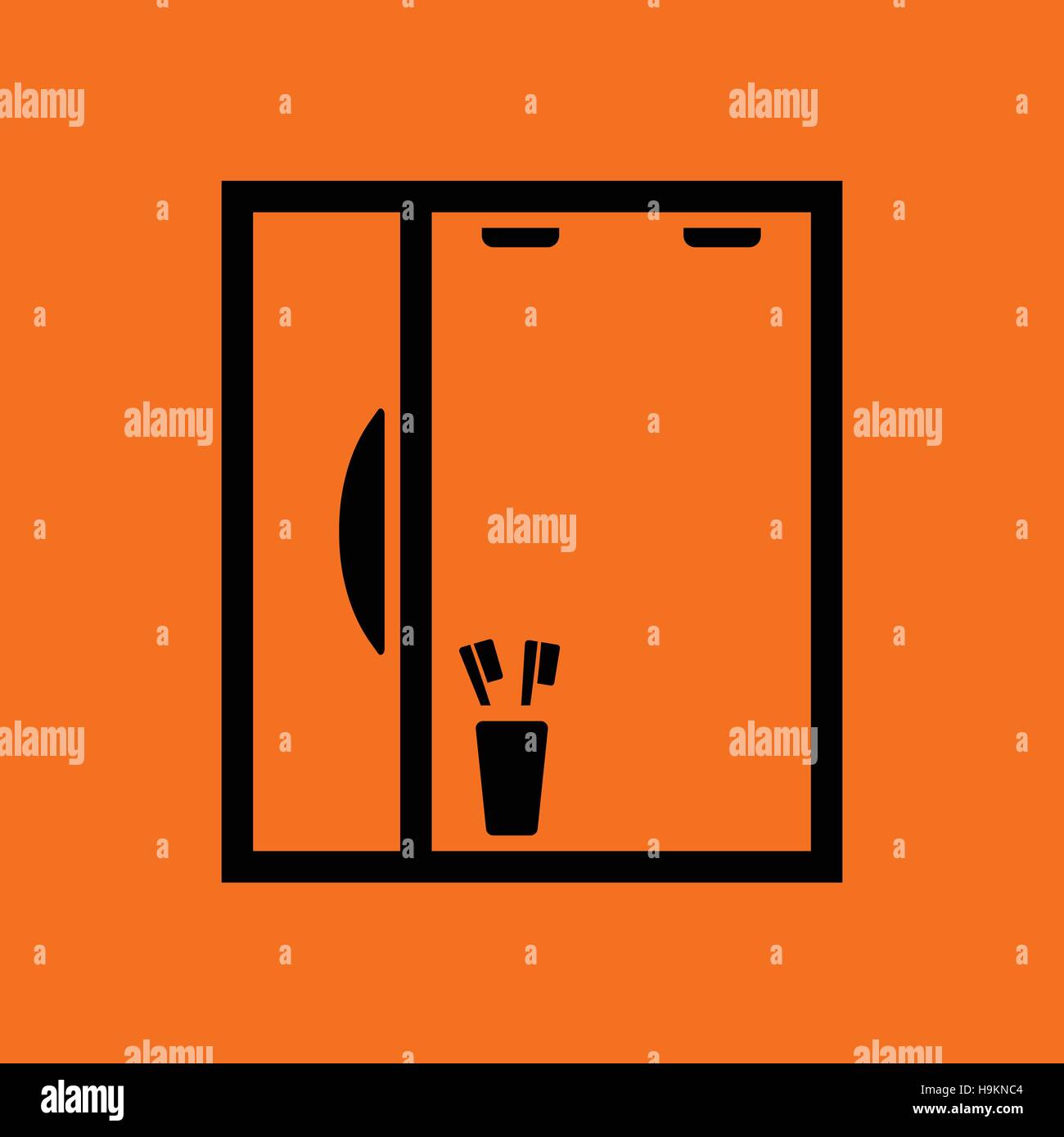 Bathroom mirror icon. Orange background with black. Vector illustration