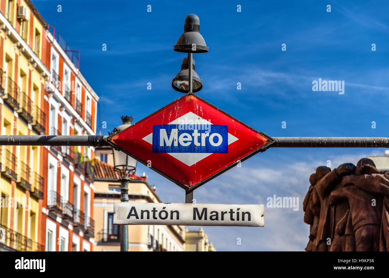 The Madrid Metro sign at the entrance to Anton Martin station Stock Photo