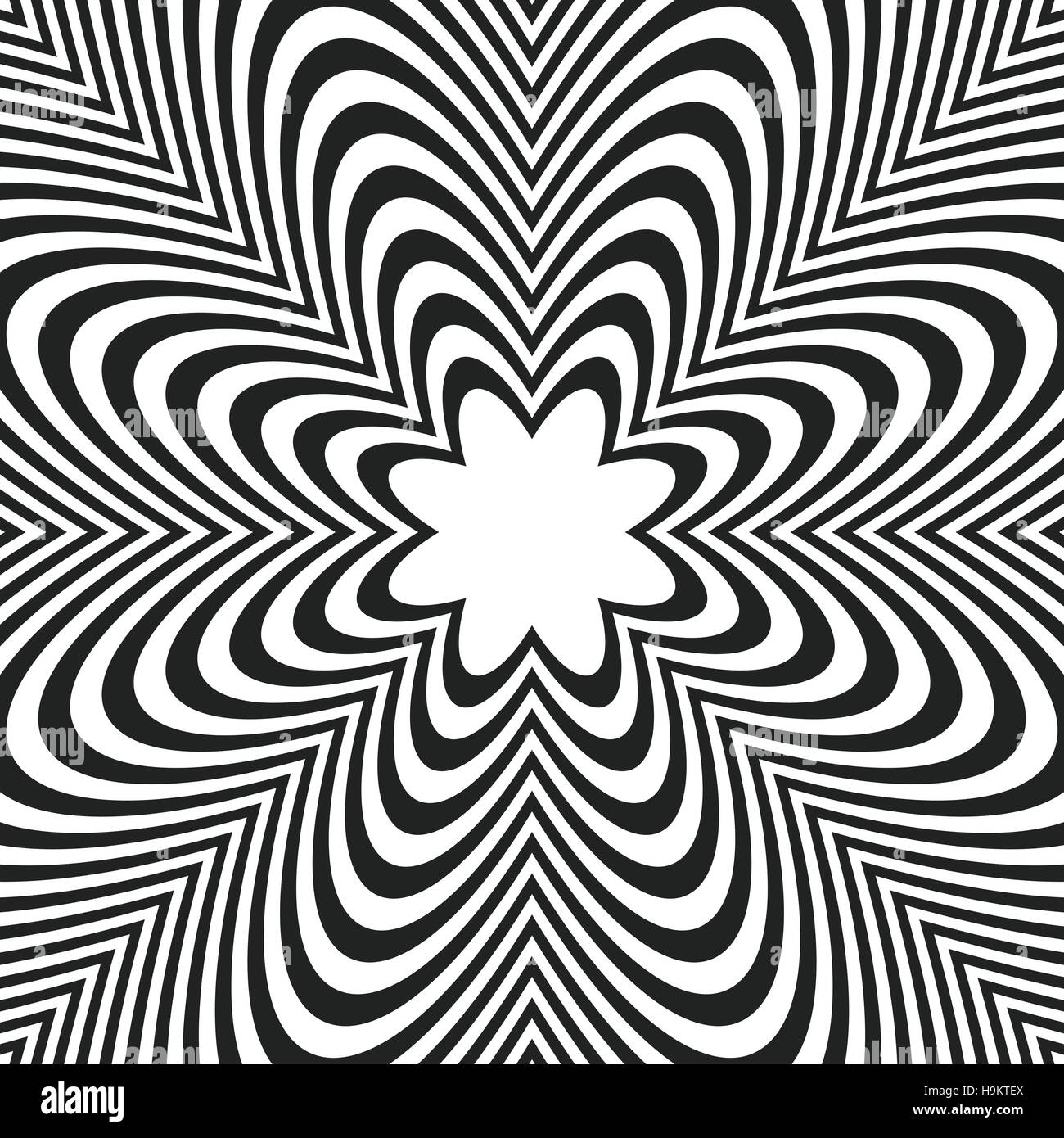 Concentric lines with distortion. Radial lines, radiating pattern with deformation effect