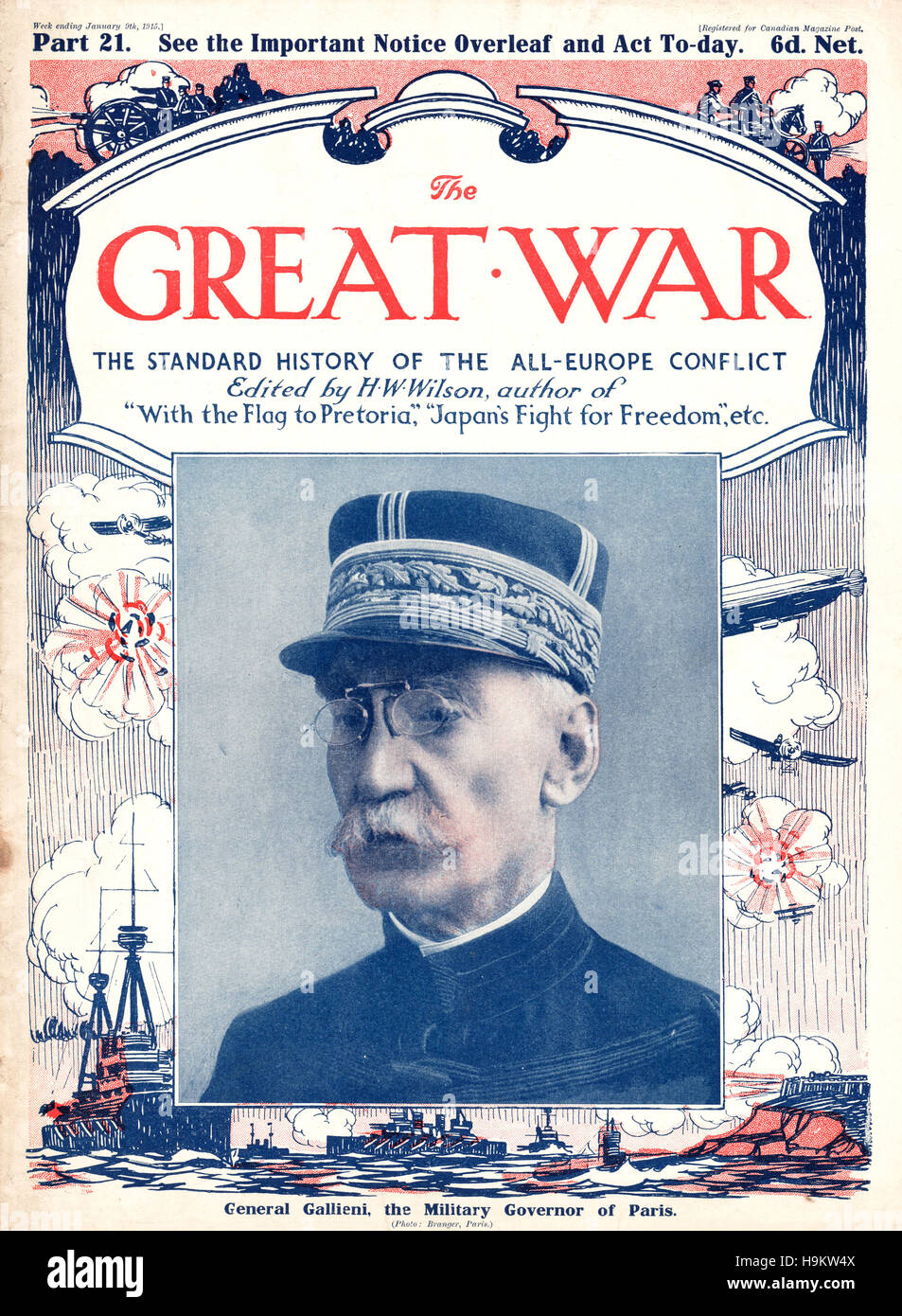 1915 The Great War front page General Joseph Simon Gallieni Stock Photo