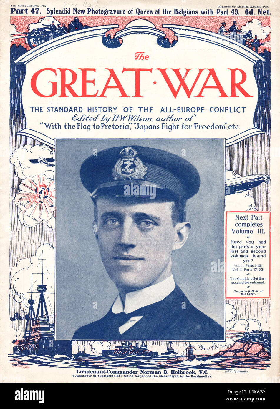 1915 The Great War front page Lt. Commander Norman Holbrook VC Stock Photo