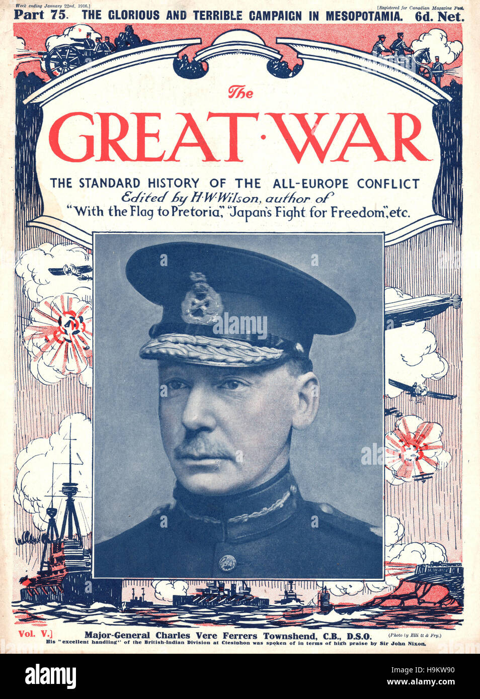 1916 The Great War front page  Major General Charles Vere Ferrers Townshend Stock Photo