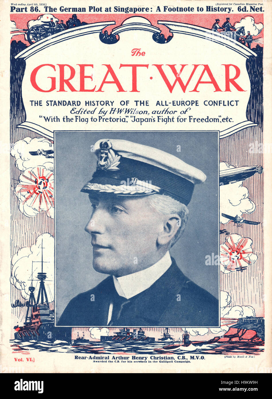 1916 The Great War front page Rear Admiral Arthur Henry Christian Stock Photo