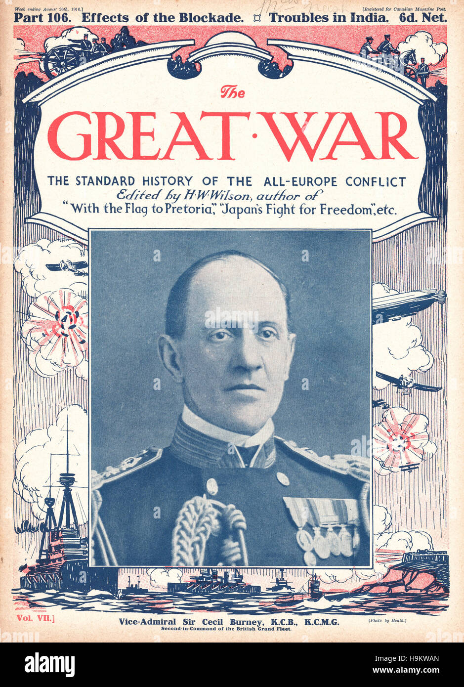1916 The Great War front page Vice Admiral Sir Cecil Burney Stock Photo