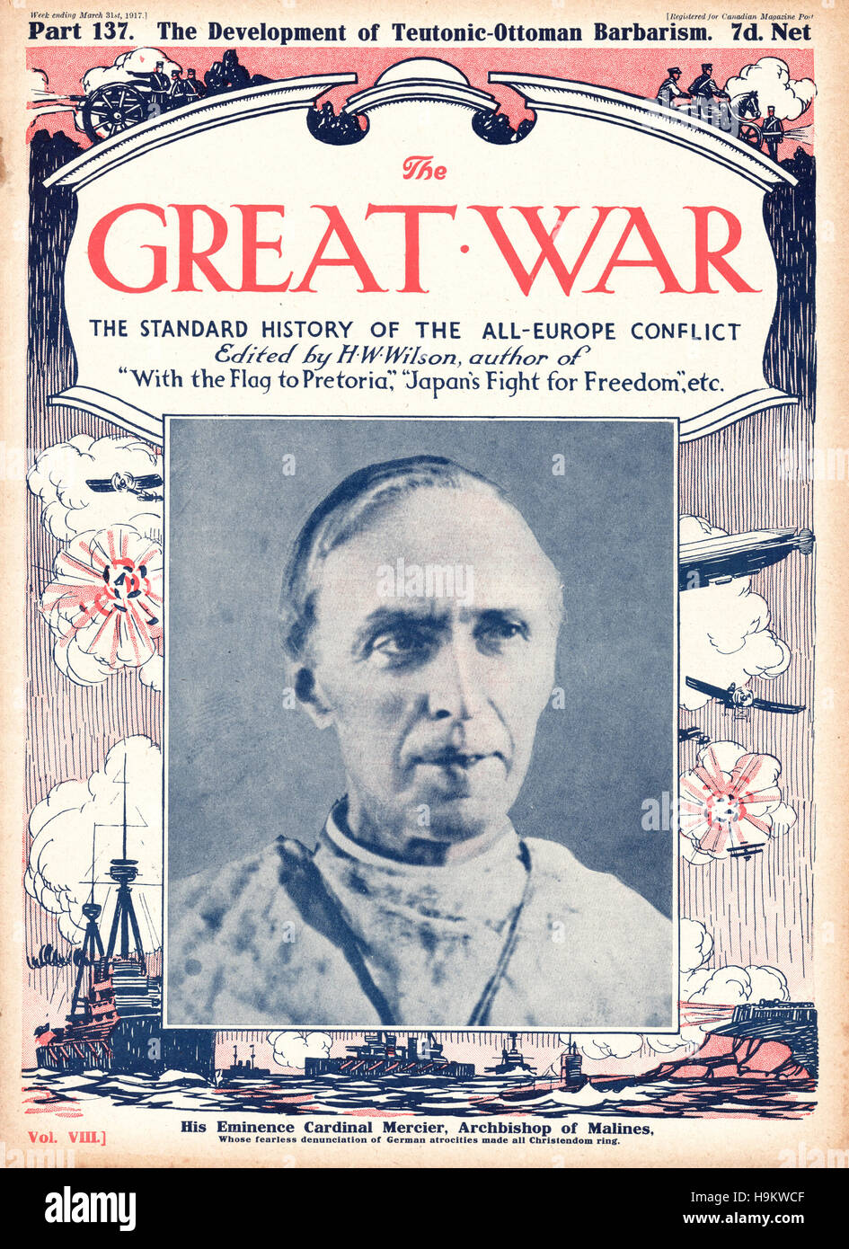 1917 The Great War front page Cardinal Mercier, Archbishop of Malines Stock Photo