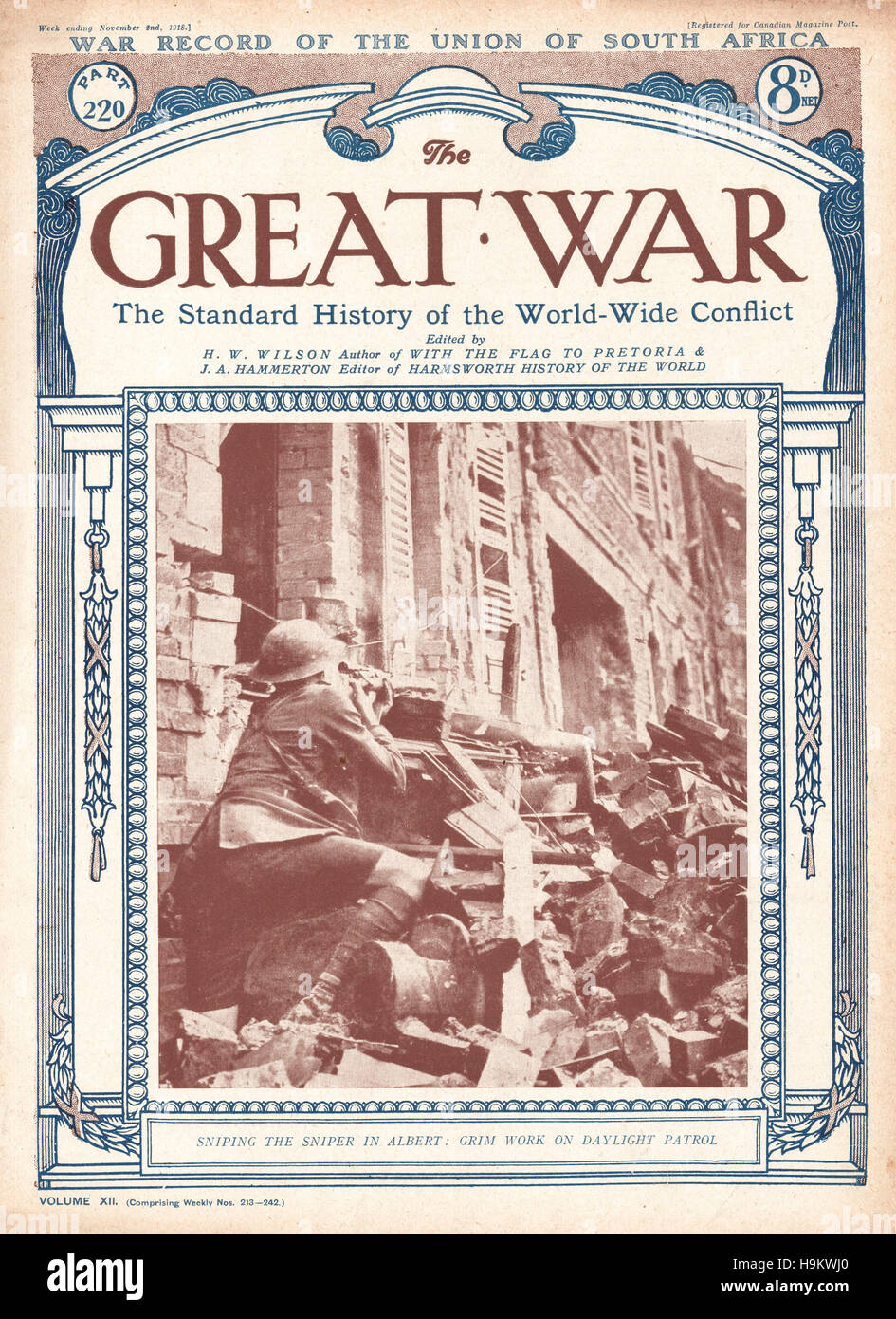 1918 The Great War front page  Sniper in Albert, Northern France Stock Photo