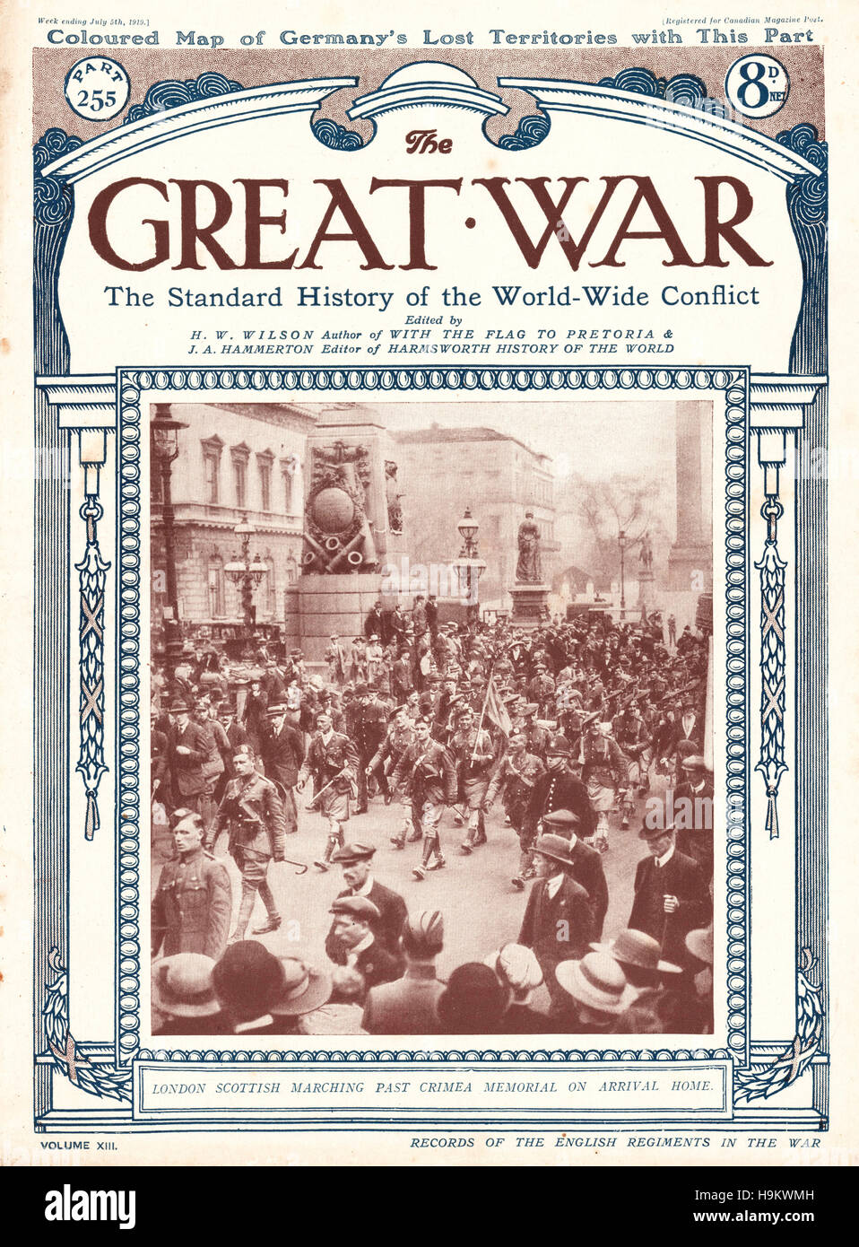 1919 The Great War front page London Scottish march past Crimea Memorial Stock Photo