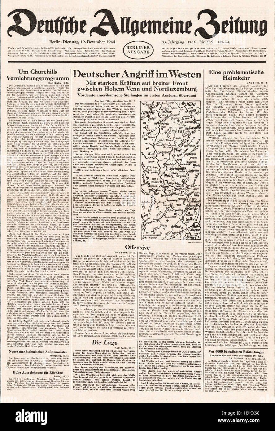 1944 Deutsche Algemeine Zeitung (Germany) front page Battle of the Bulge Stock Photo