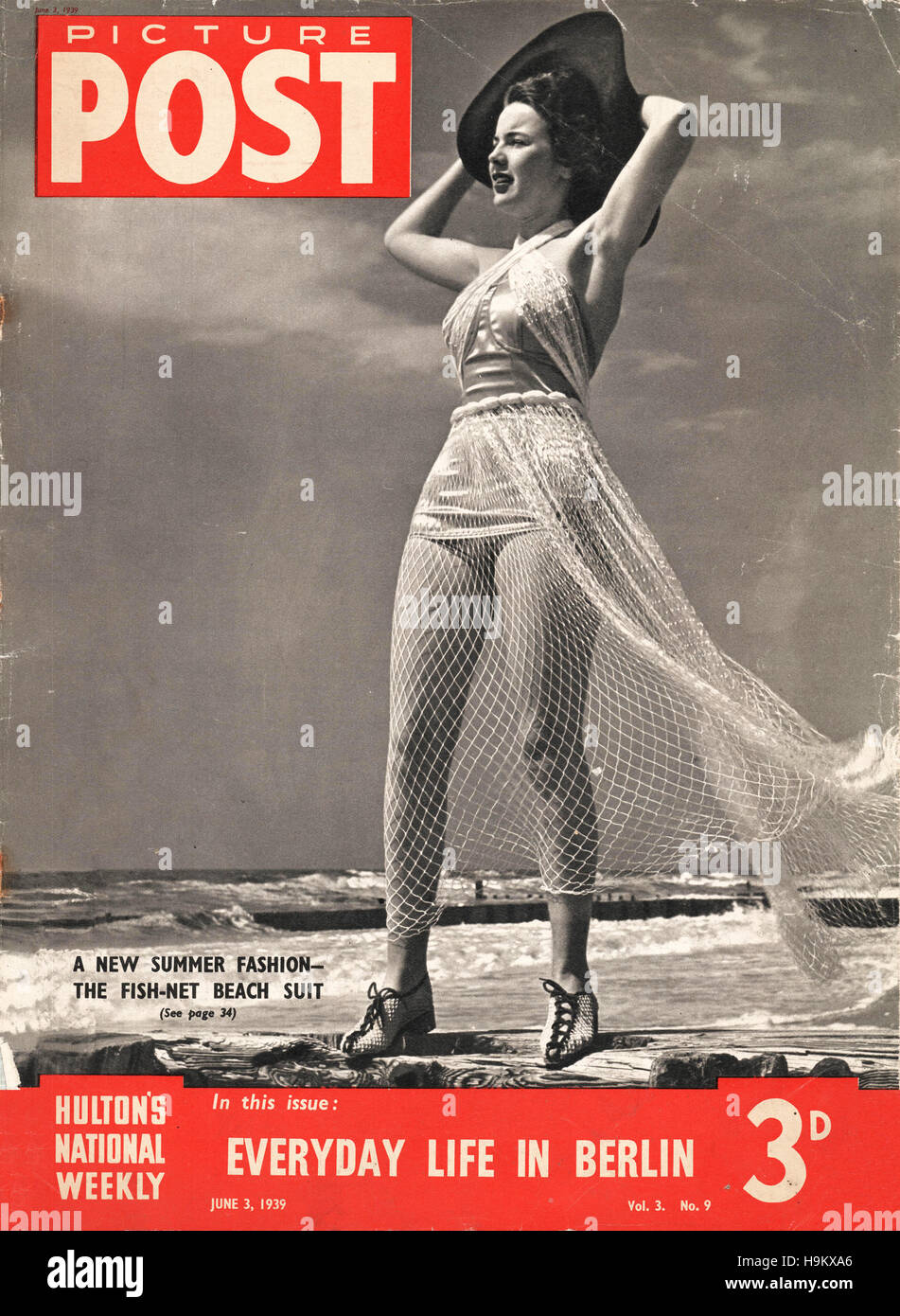1939 Picture Post Fishnet beach suit Stock Photo