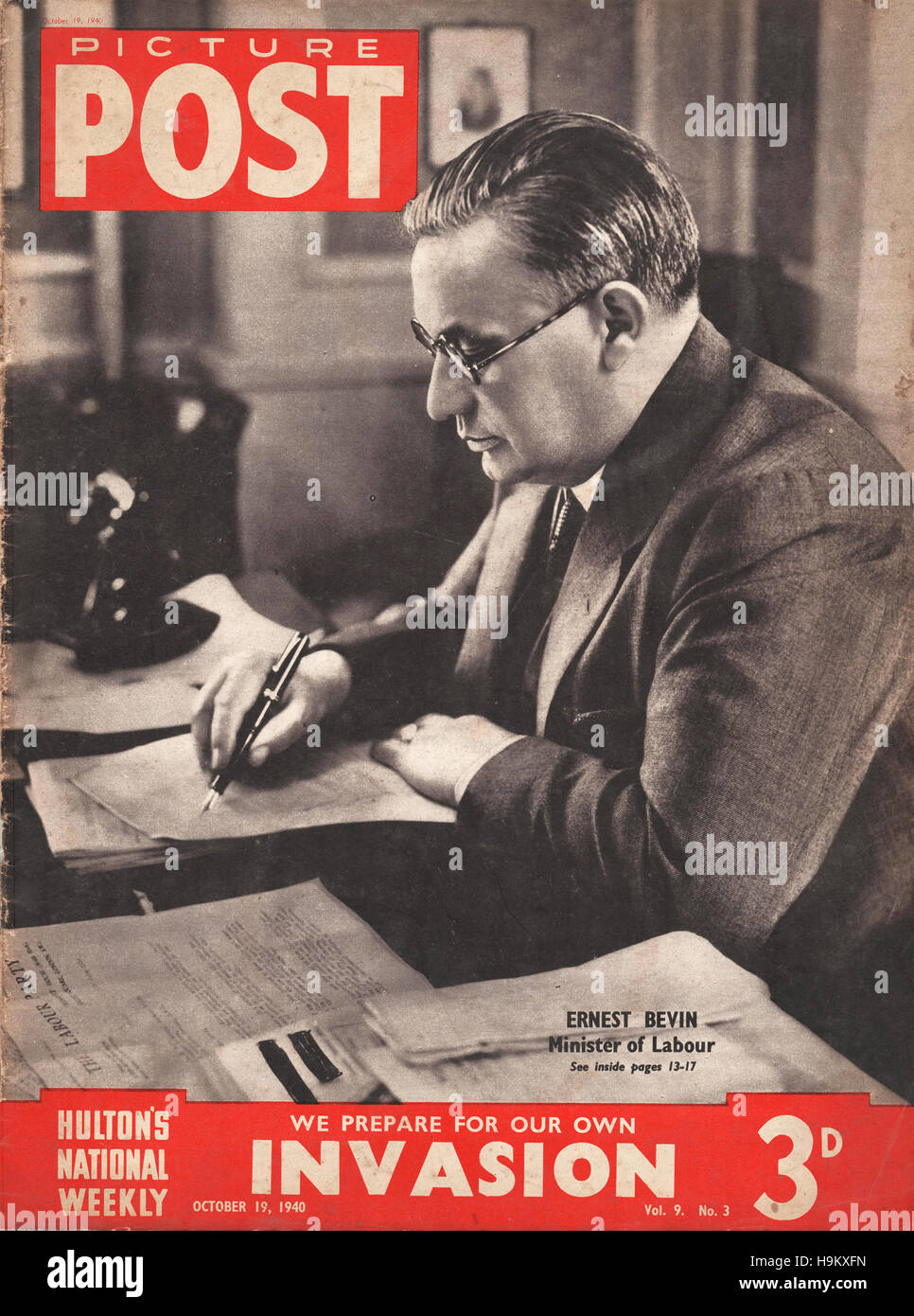 1940 Picture Post Ernest Bevin, Minister of Labour Stock Photo