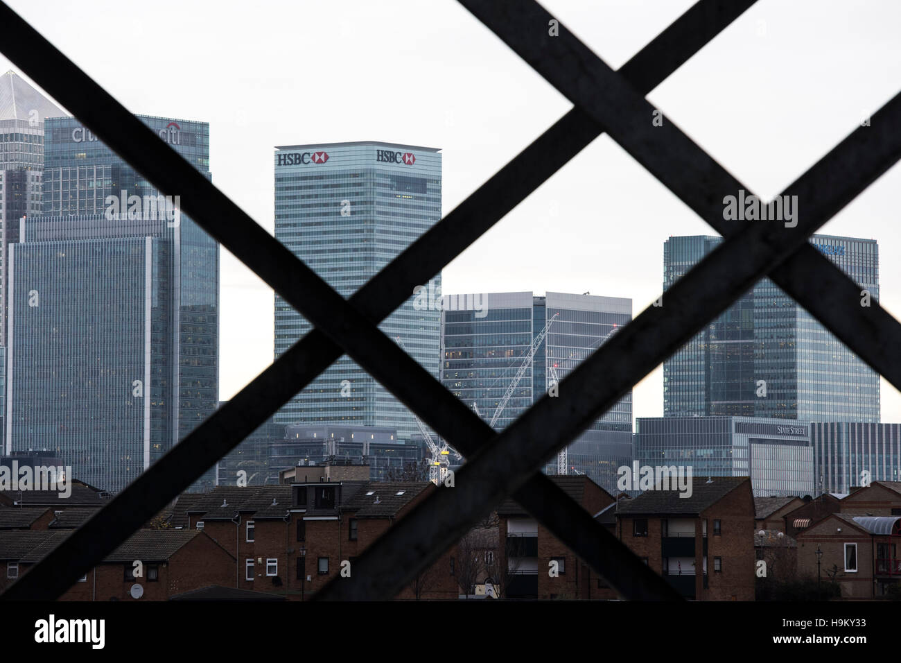 General view of Canary Wharf in London, showing the headquarters of HSBC and Barclays Bank. The banks are amongst several rumoured to be planning a move to Frankfurt after the UK's decision to leave the European Union. PRESS ASSOCIATION Photo. Picture date: Wednesday November 23rd, 2016. Photo credit should read: Matt Crossick/PA Wire Stock Photo