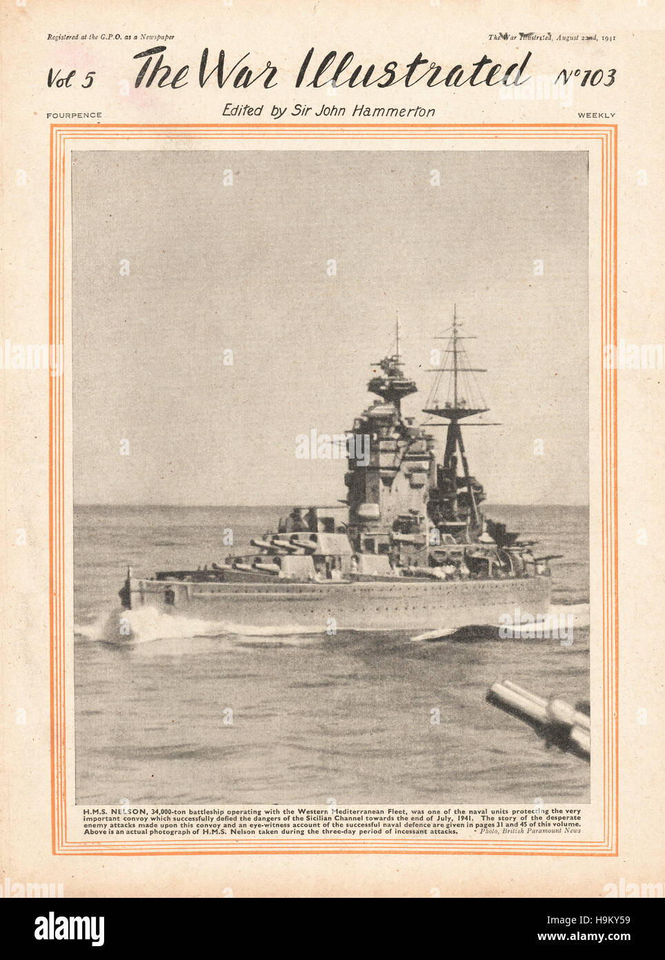 1941 War Illustrated British battleship HMS Nelson Stock Photo