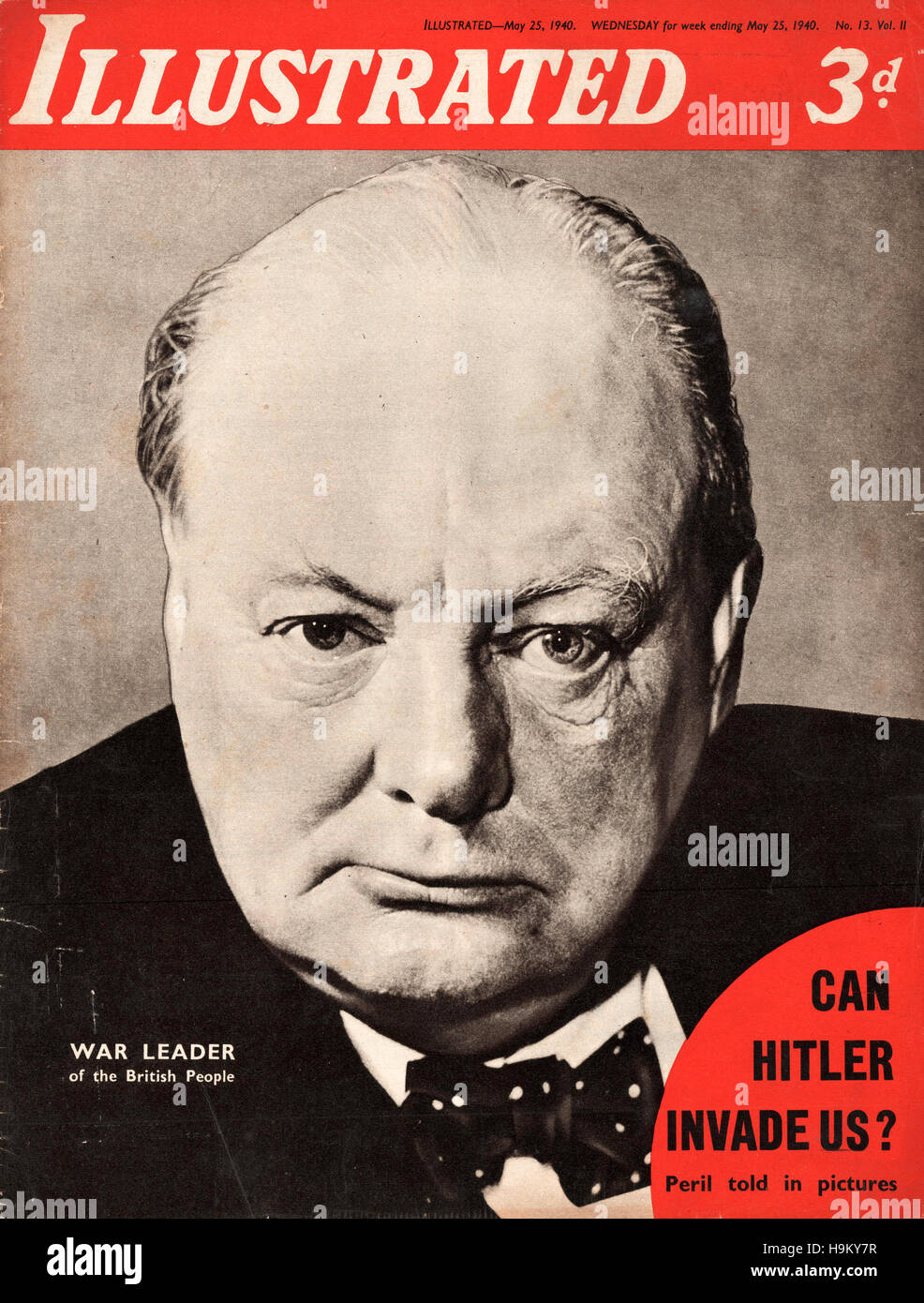1940 Illustrated British Prime Minister Winston Churchill Stock Photo