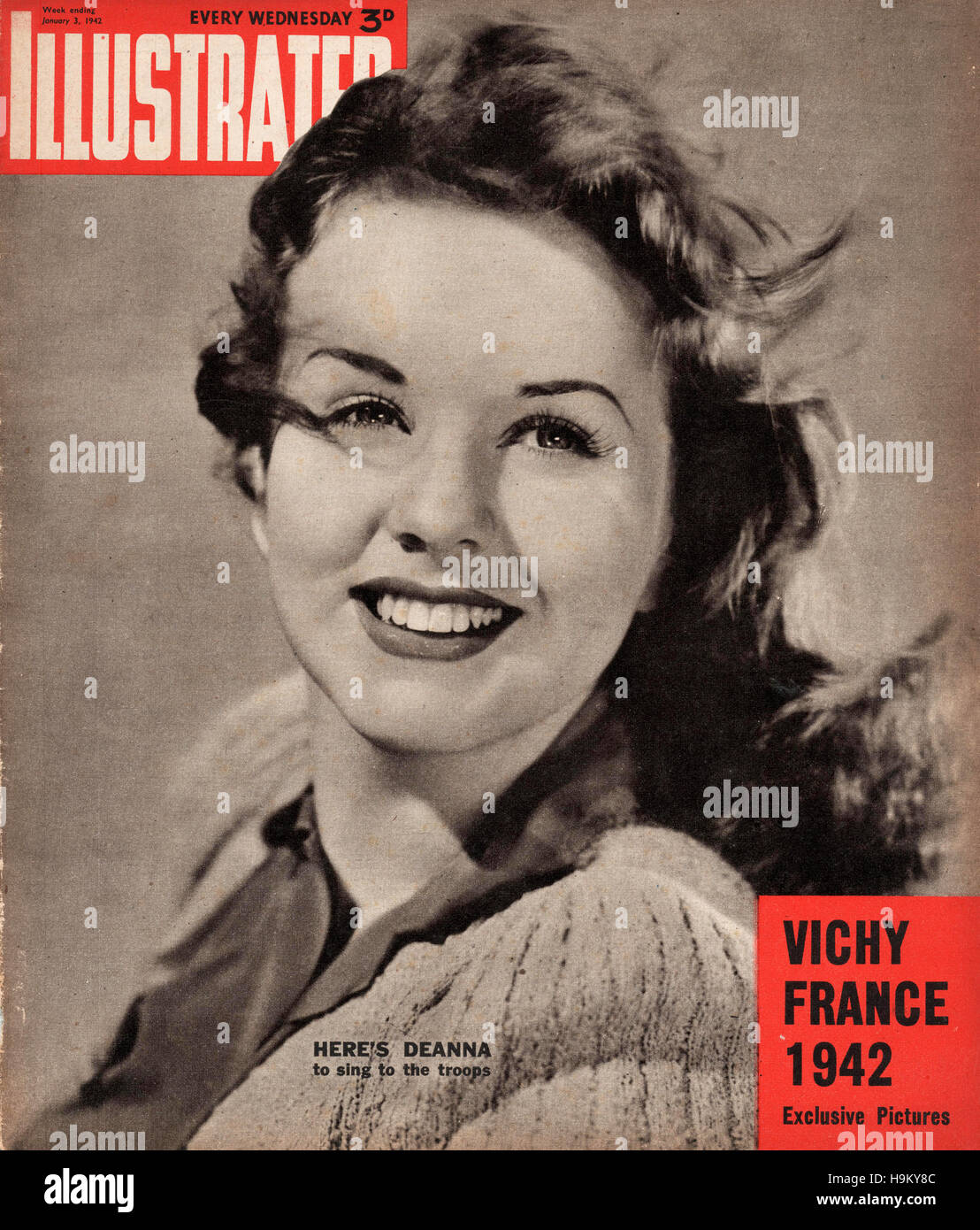 1942 Illustrated Actress Deanna Durbin Stock Photo