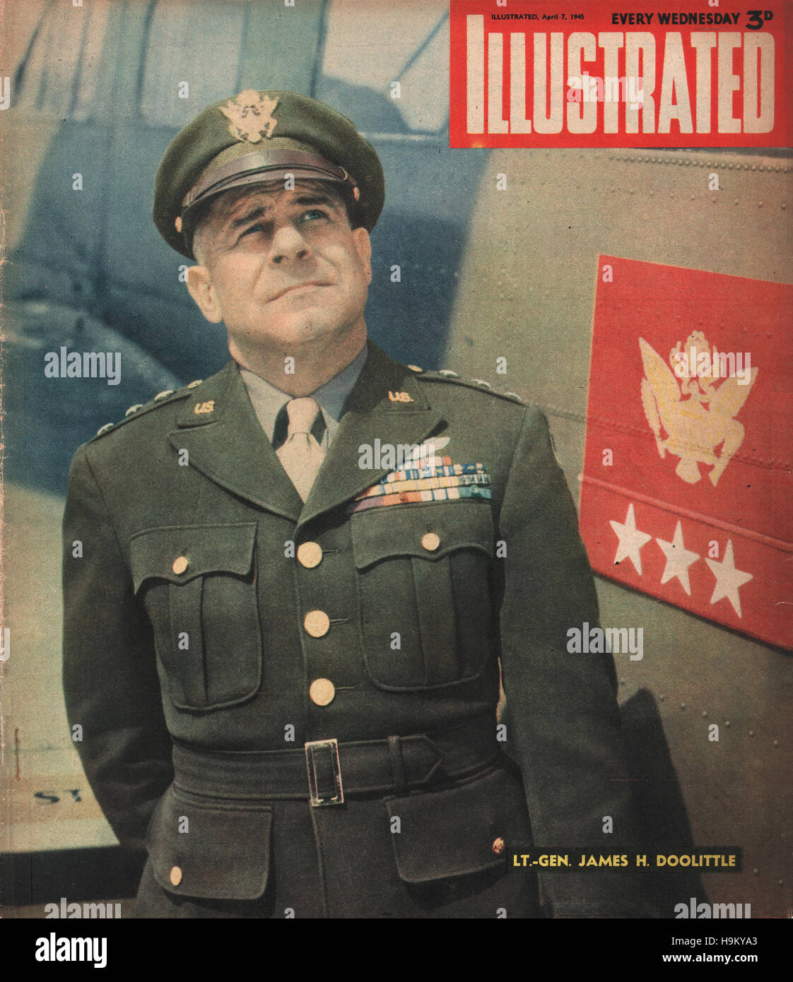 1945 Illustrated Lt-General James Harold 'Jimmy' Doolittle Stock Photo