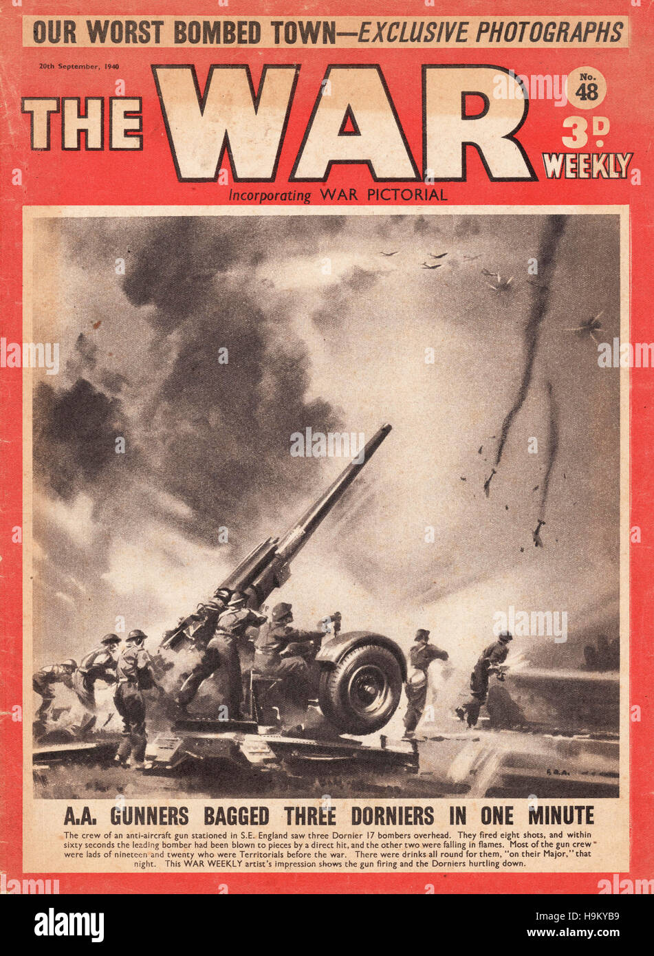 1940 The War magazine British anti-aircraft guns shott down Dornier aircraft Stock Photo
