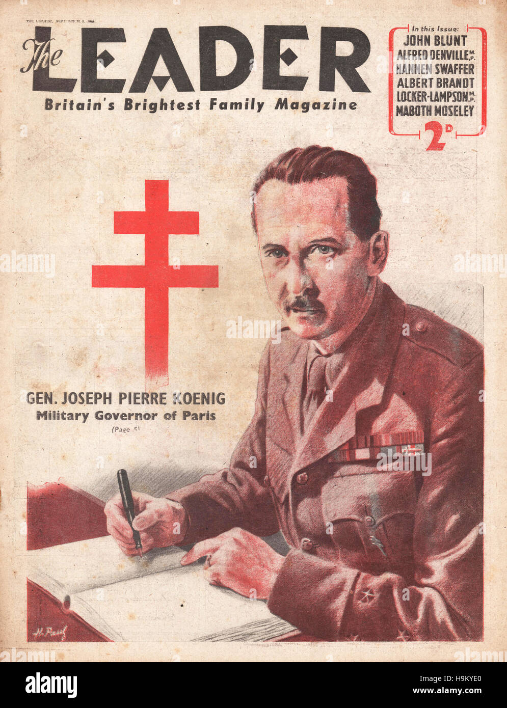 1944 Leader magazine General Joseph Pierre Koenig, military Governor of Paris Stock Photo