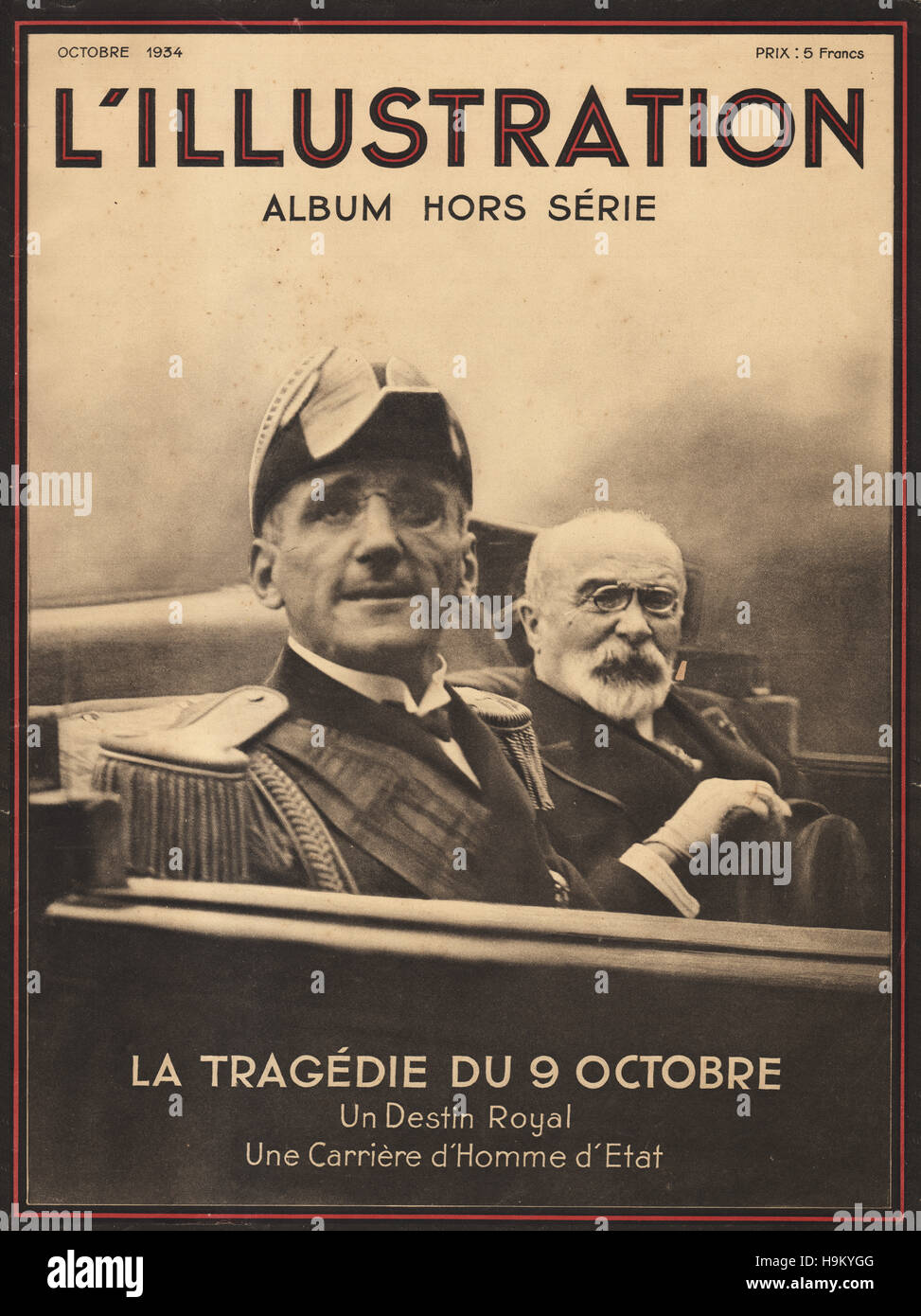 1934 L'Illustration King Alexander of Yugoslavia and French foreign minister Jean Louis Barthou shortly before their assassination Stock Photo