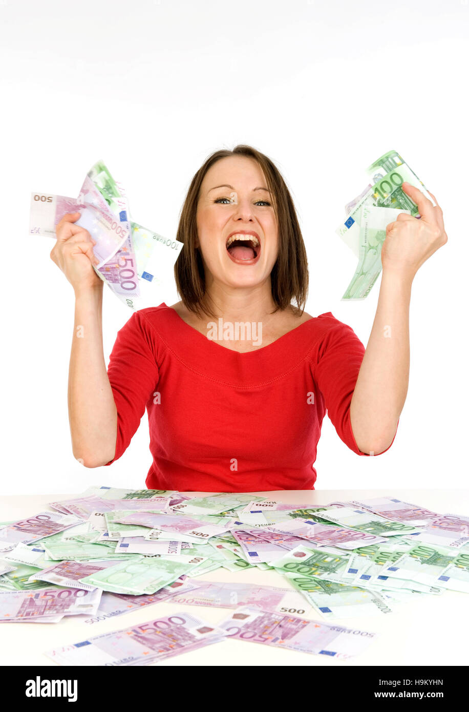 Young woman with a lot of money Stock Photo