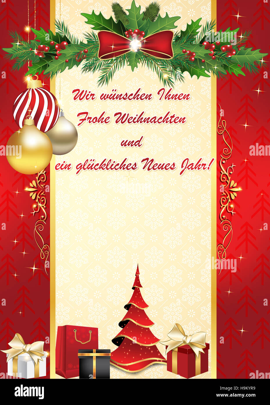 Grußkarte zum Thema Neues Jahr: Frohe Weihnachten und ein Glückliches Neues Jahr Grußkarte. Stock Photo