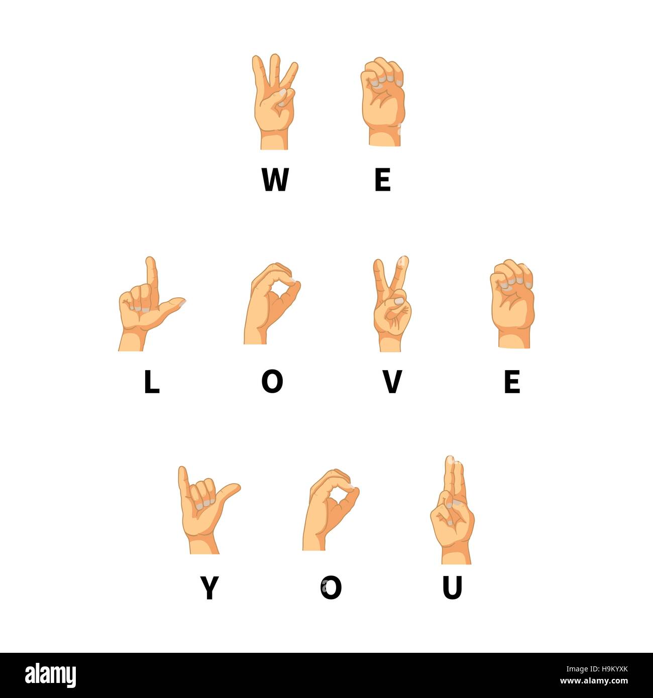 We love you, phrase on hand language isolated on white Stock Vector