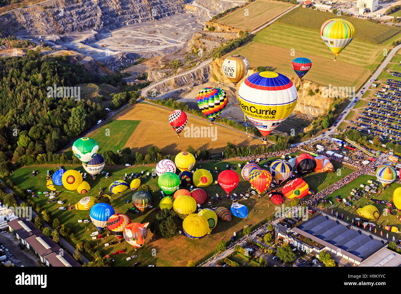Different colored hot air balloons rising into the air, hot air balloon festival, 26th international Warsteiner Montgolfiade Stock Photo