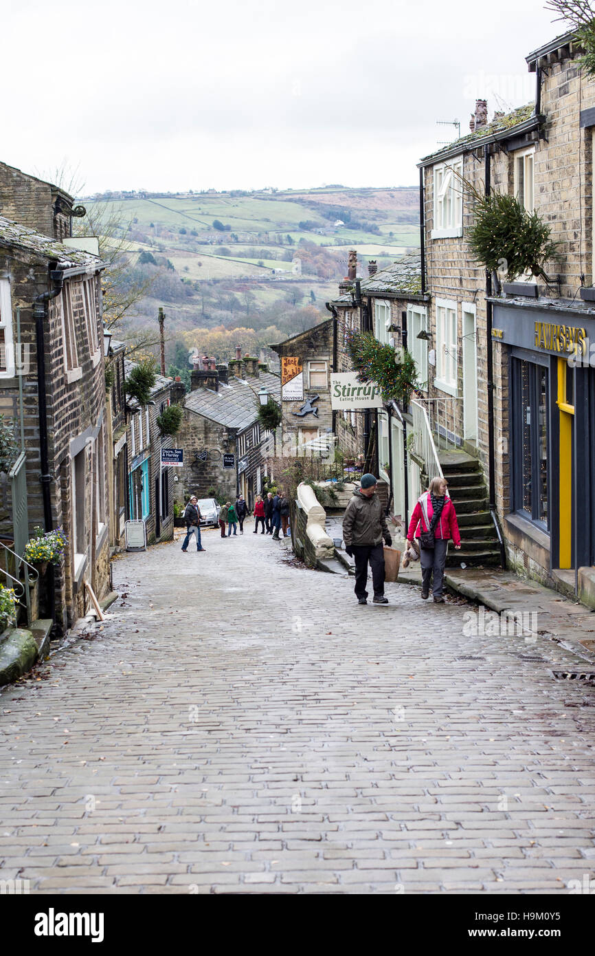 Main Street at Haworth Village, West Yorkshire, England Stock Photo Alamy