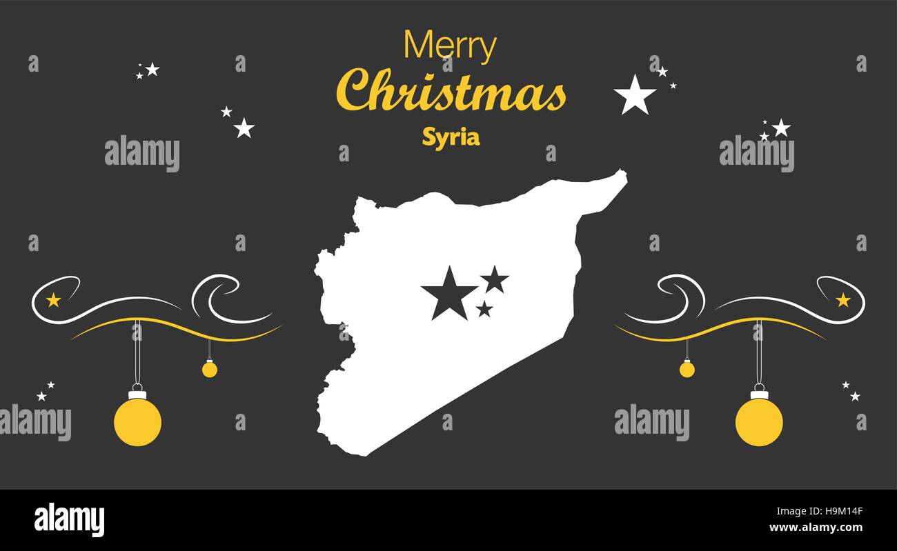 Merry Christmas illustration theme with map of Syria Stock Vector