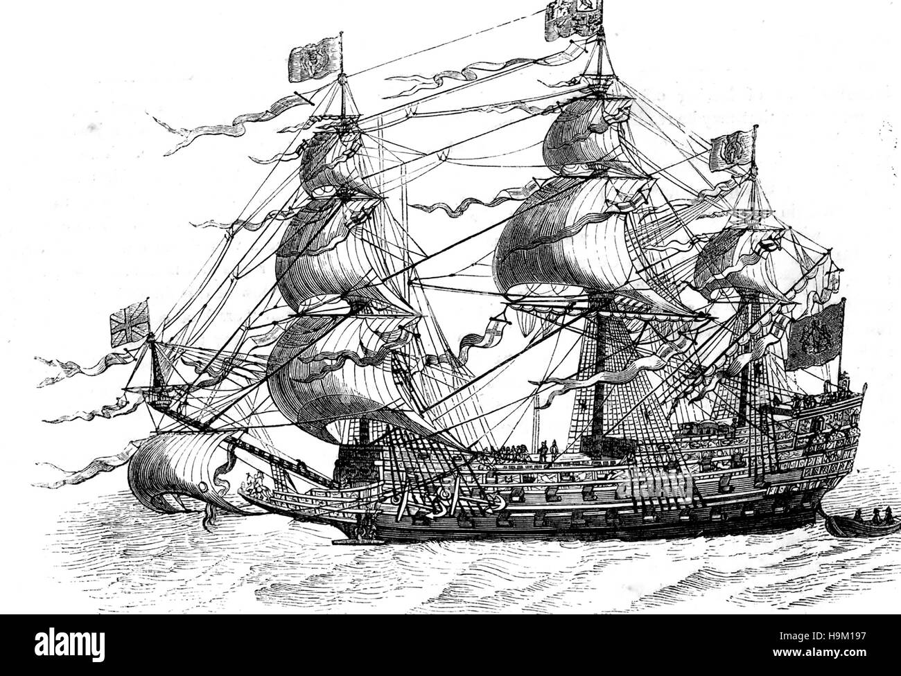 HMS SOVEREIGN OF THE SEAS   British Navy warship launched in 1637 Stock Photo