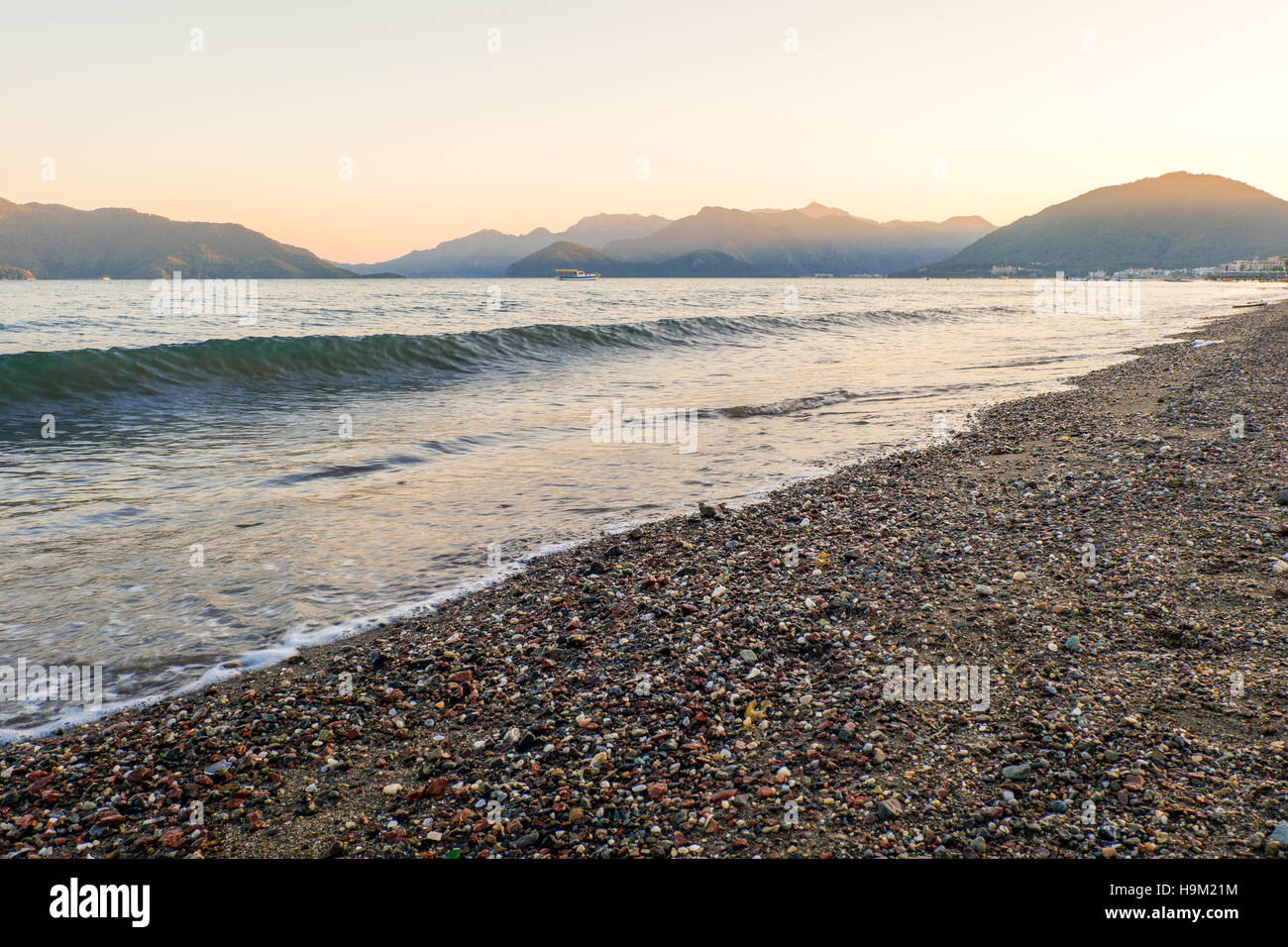 Sea wave on a beach and scenery of Marmaris Stock Photo