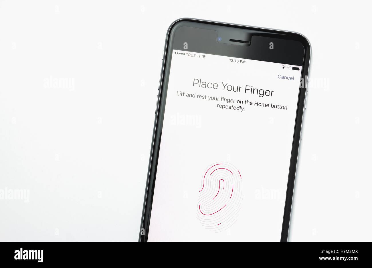 Bangkok, Thailand - September 18, 2016 : Touch ID the scanner of fingerprints developed by Apple corporation. Allows users to unblock the smartphone a Stock Photo
