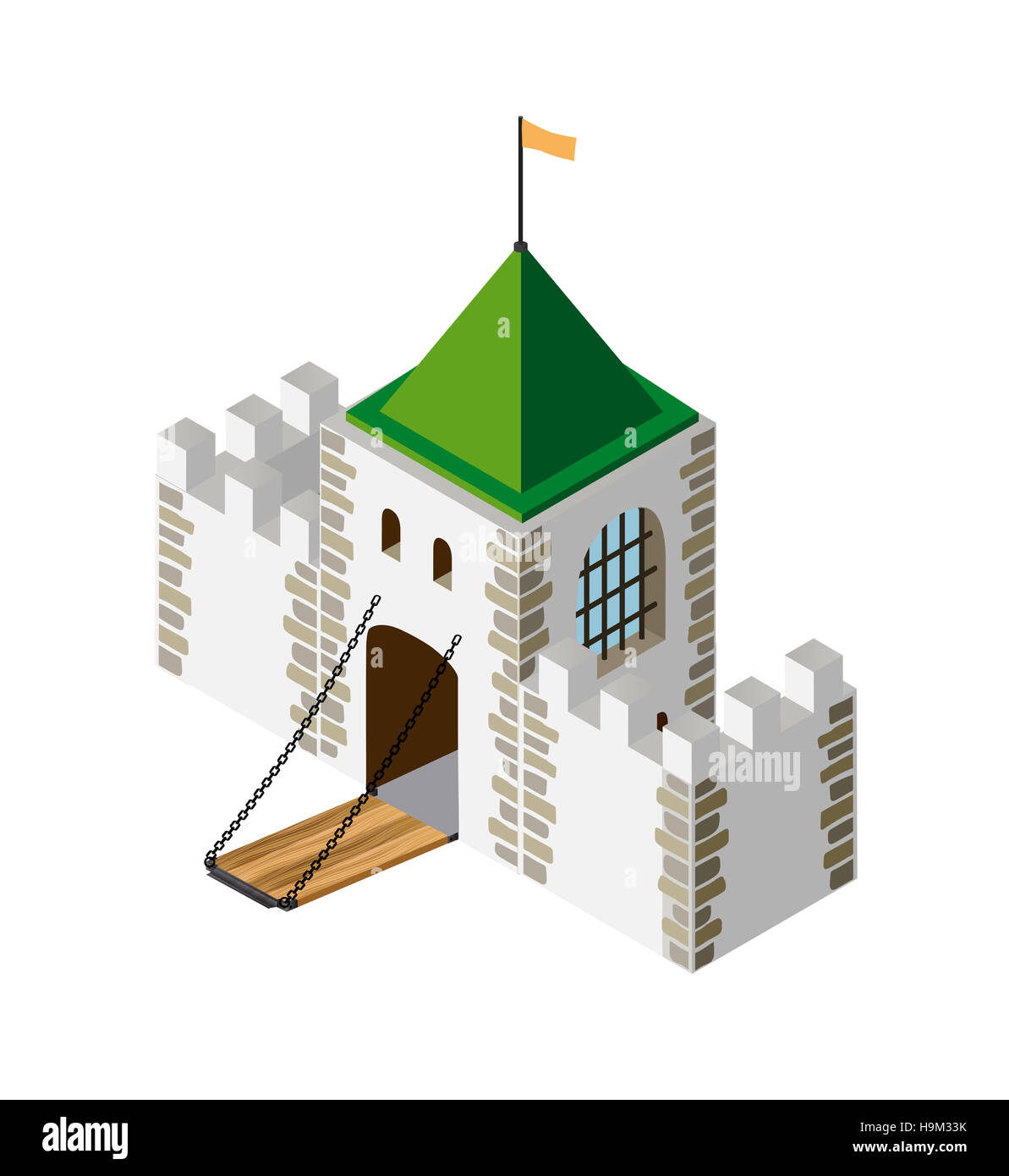 Fortress protection guard isometric projection of building architecture Stock Photo