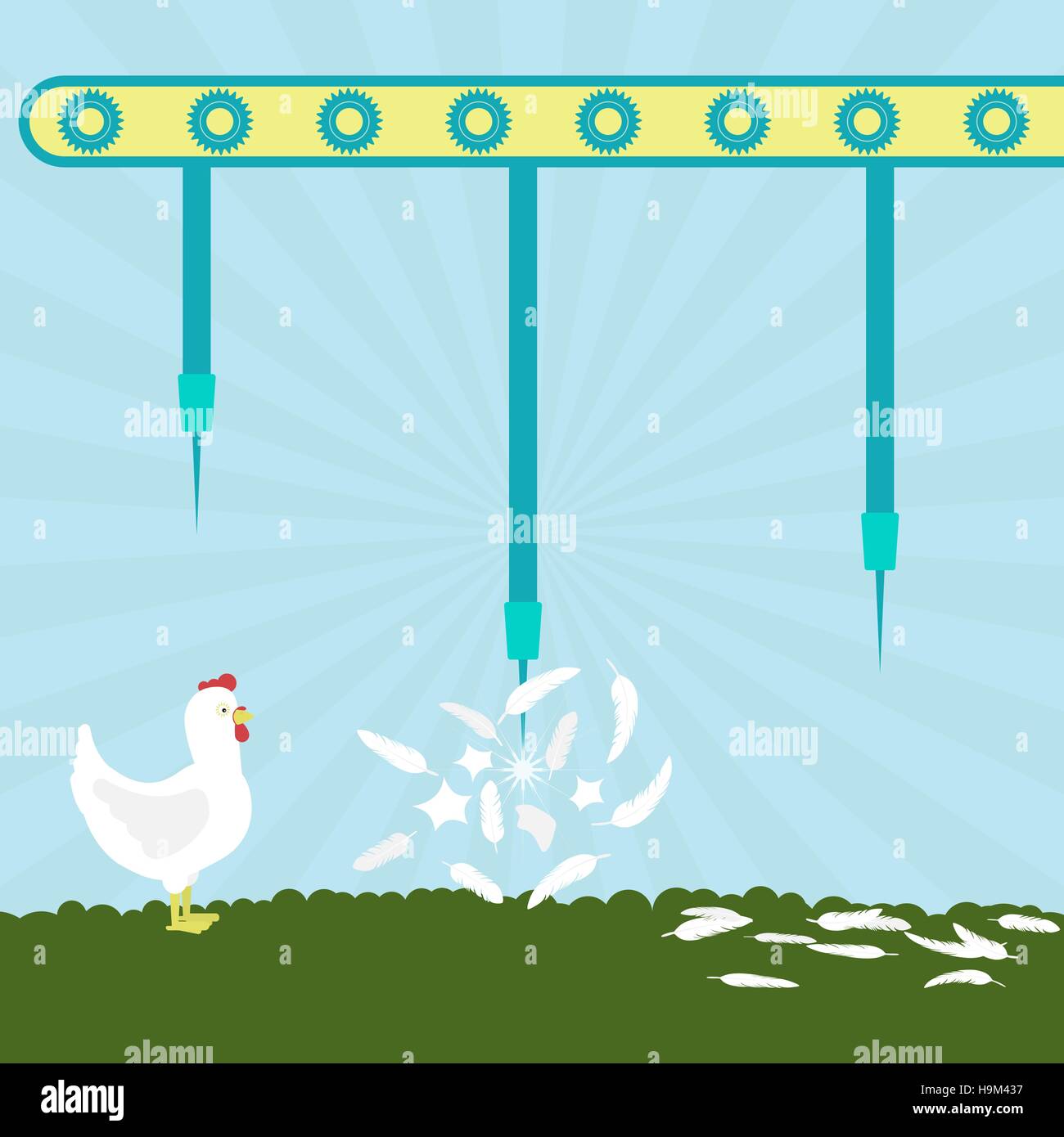 Machine with needles exploding chickens in the filed. To pluck chicken ...