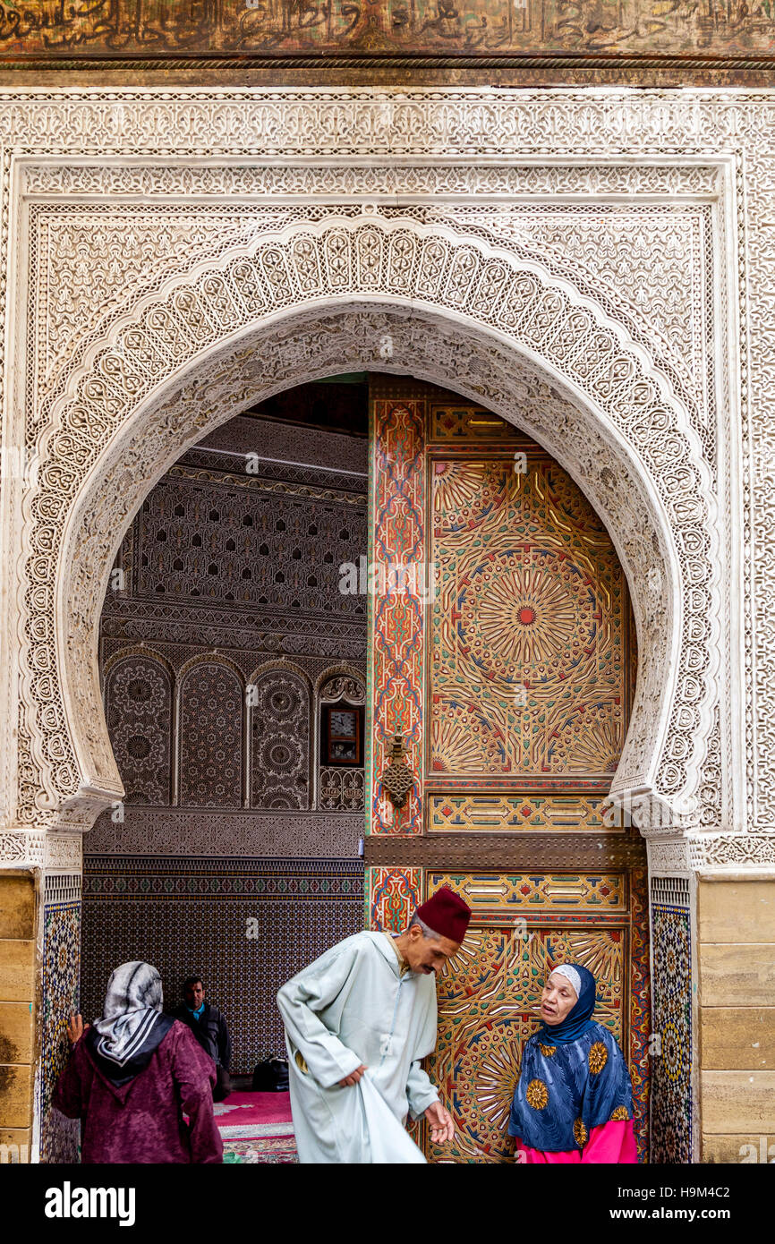 Moroccan People Leaving and Arriving At A Mosque, The Medina (Fez el