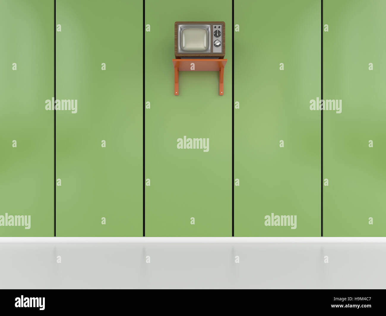Vintage Tv hanging on wall, 3d rendering Stock Photo