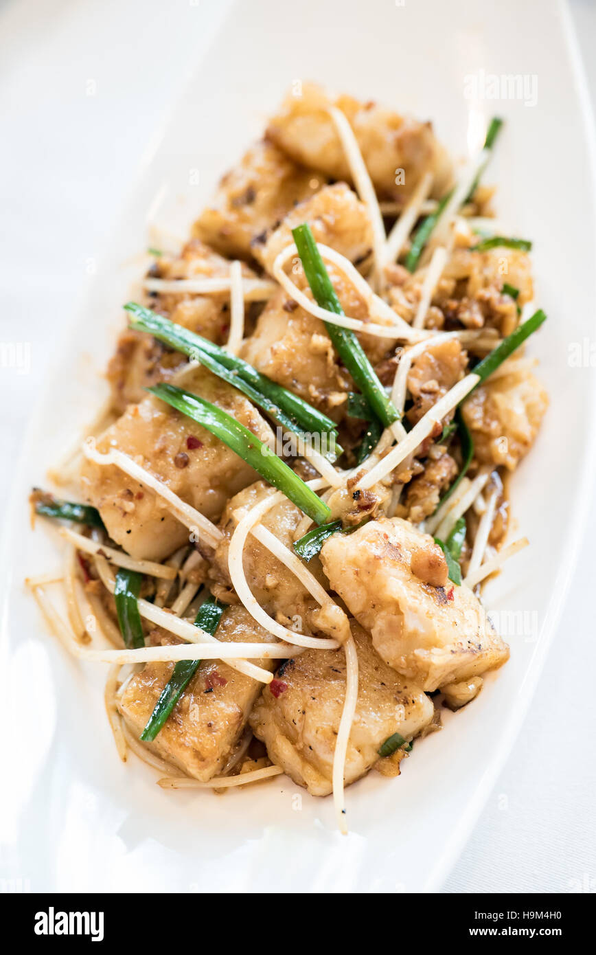 Chinese dim sum Grilled Radish Cakes smother in Chinese Barbecue Sauce