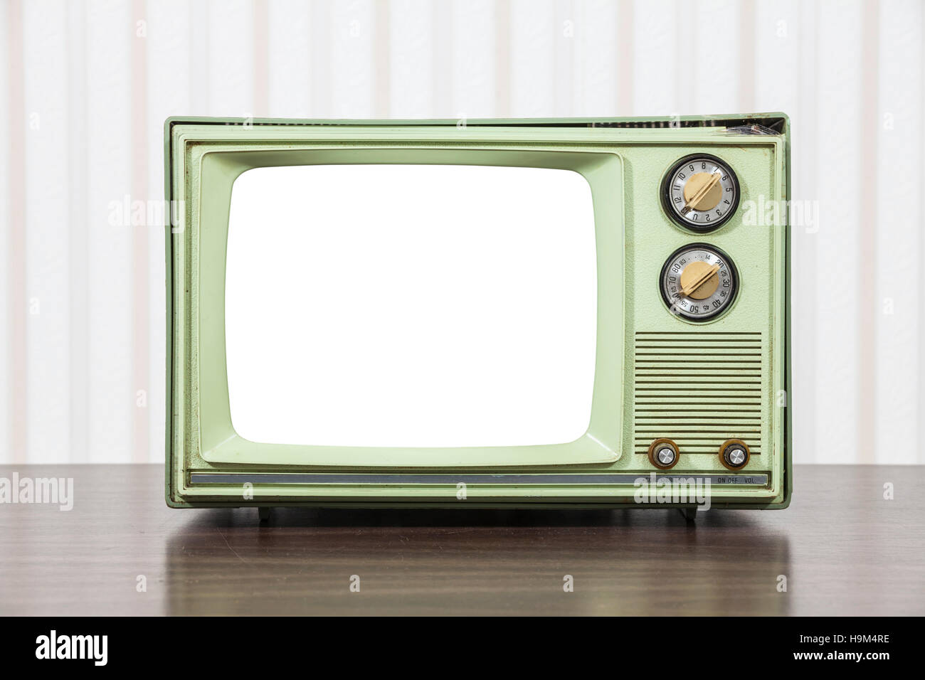 Grungy green vintage television set with cut out screen Stock Photo Alamy