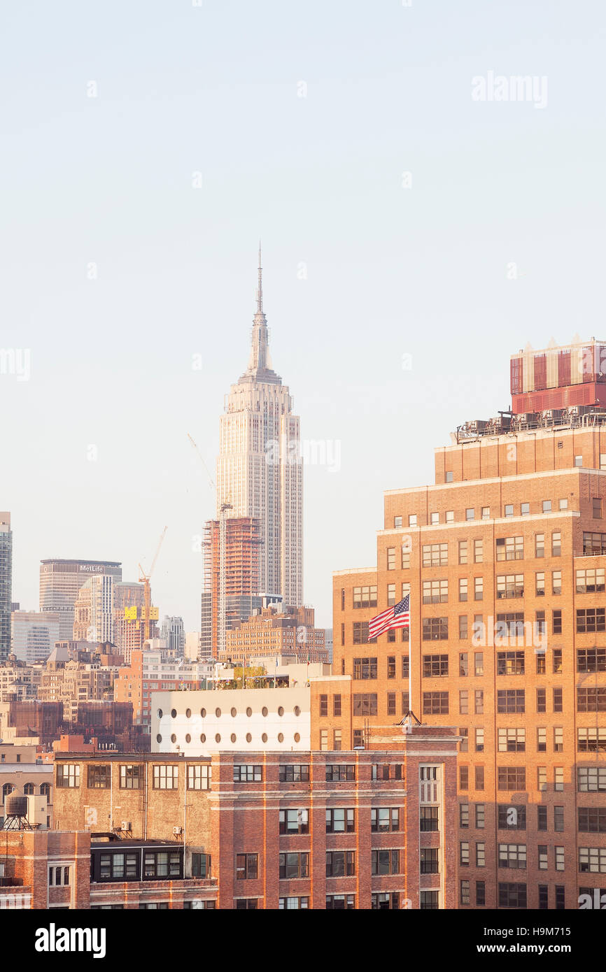USA, New York City, Meatpacking District with Empire State Building in