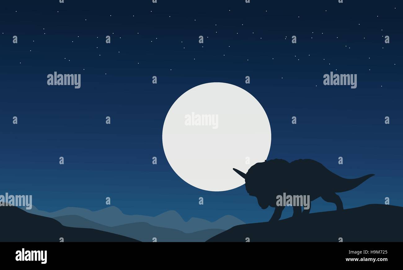 Silhouette of triceratops with moon landscape Stock Vector Image & Art ...
