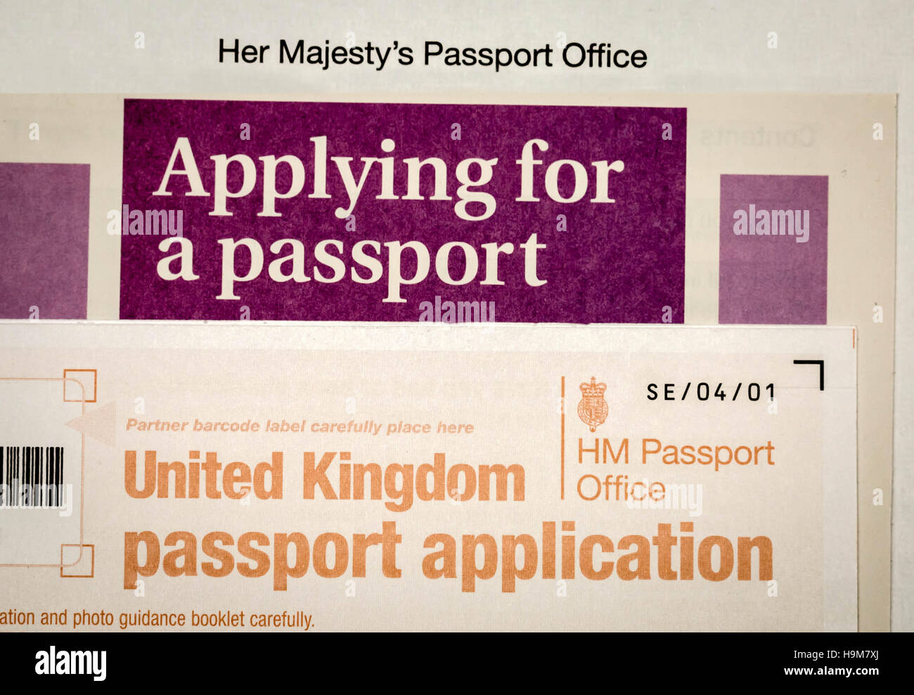 Passport application form for a passport of the United Kingdom of Great
