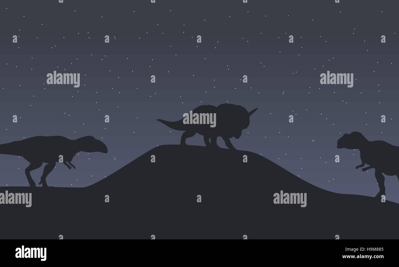 Silhouette of mapusaurus and triceratops dinosaur scenery Stock Vector ...