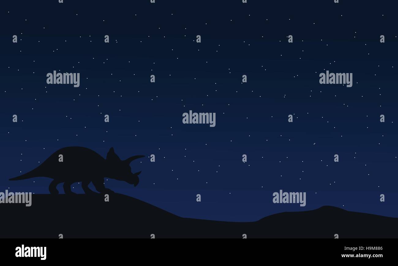 Silhouette of triceratops at night landscape Stock Vector Image & Art ...