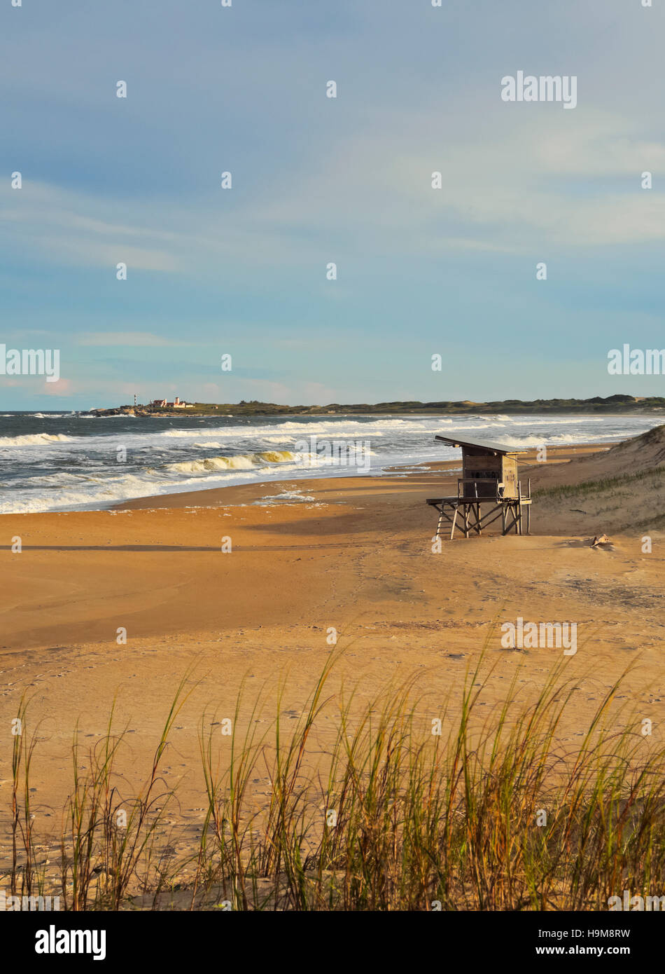 Uruguay, Rocha Department, Punta del Diablo, View of the la Viuda Beach. Stock Photo
