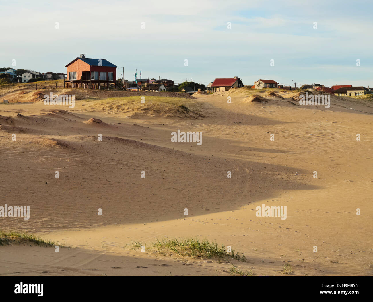 Uruguay, Rocha Department, Punta del Diablo, View of the la Viuda Beach Dunes. Stock Photo