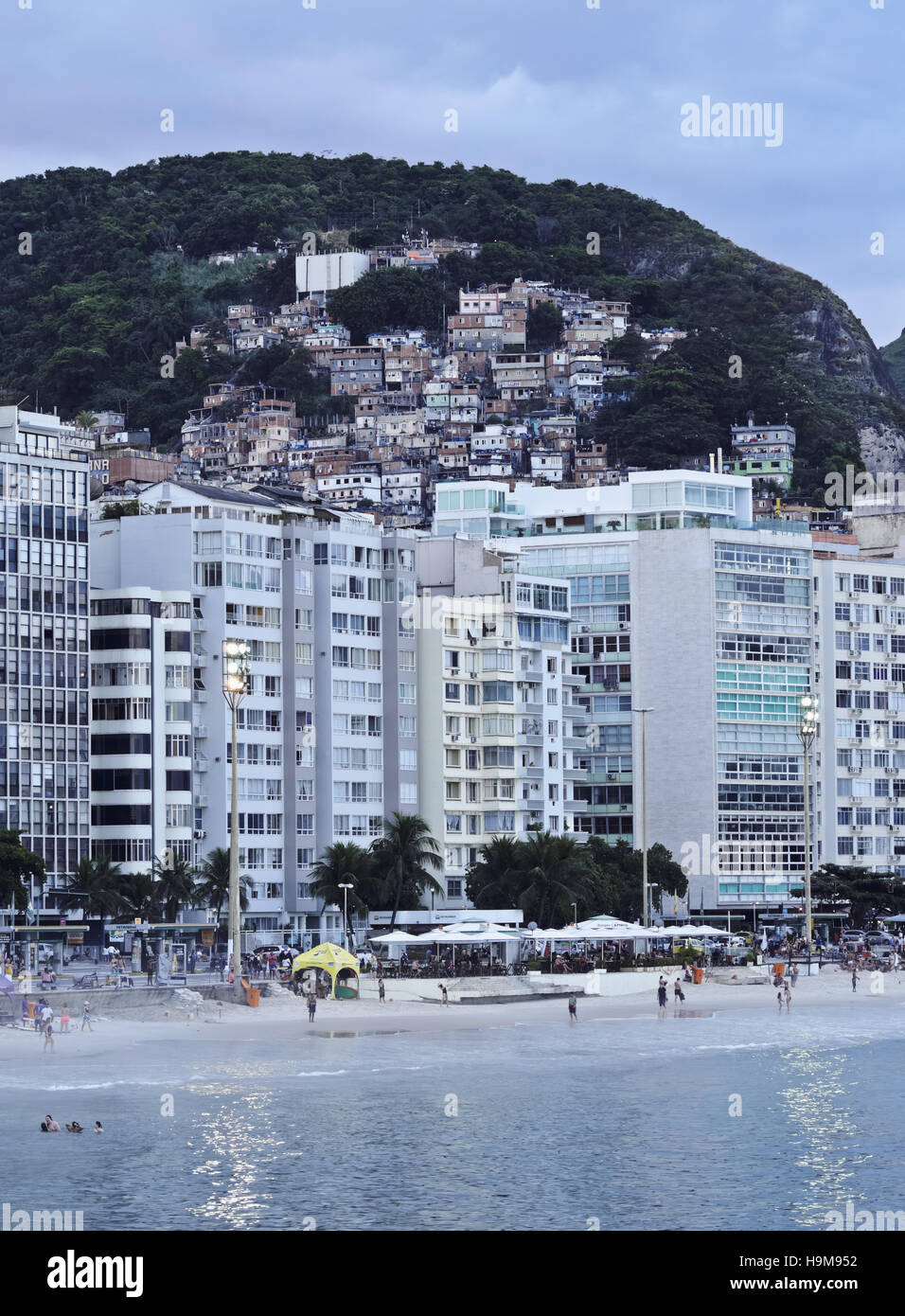 Brazil, City of Rio de Janeiro, Twilight view of Copacabana Stock Photo